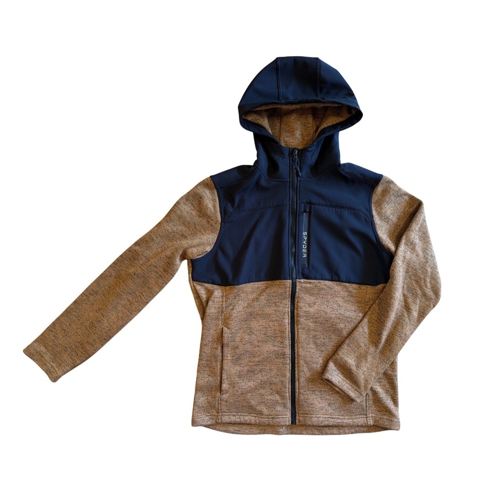 Spyder Gorpcore Mens Full Zip Hooded Jacket Brown Black Fleece Lined Medium